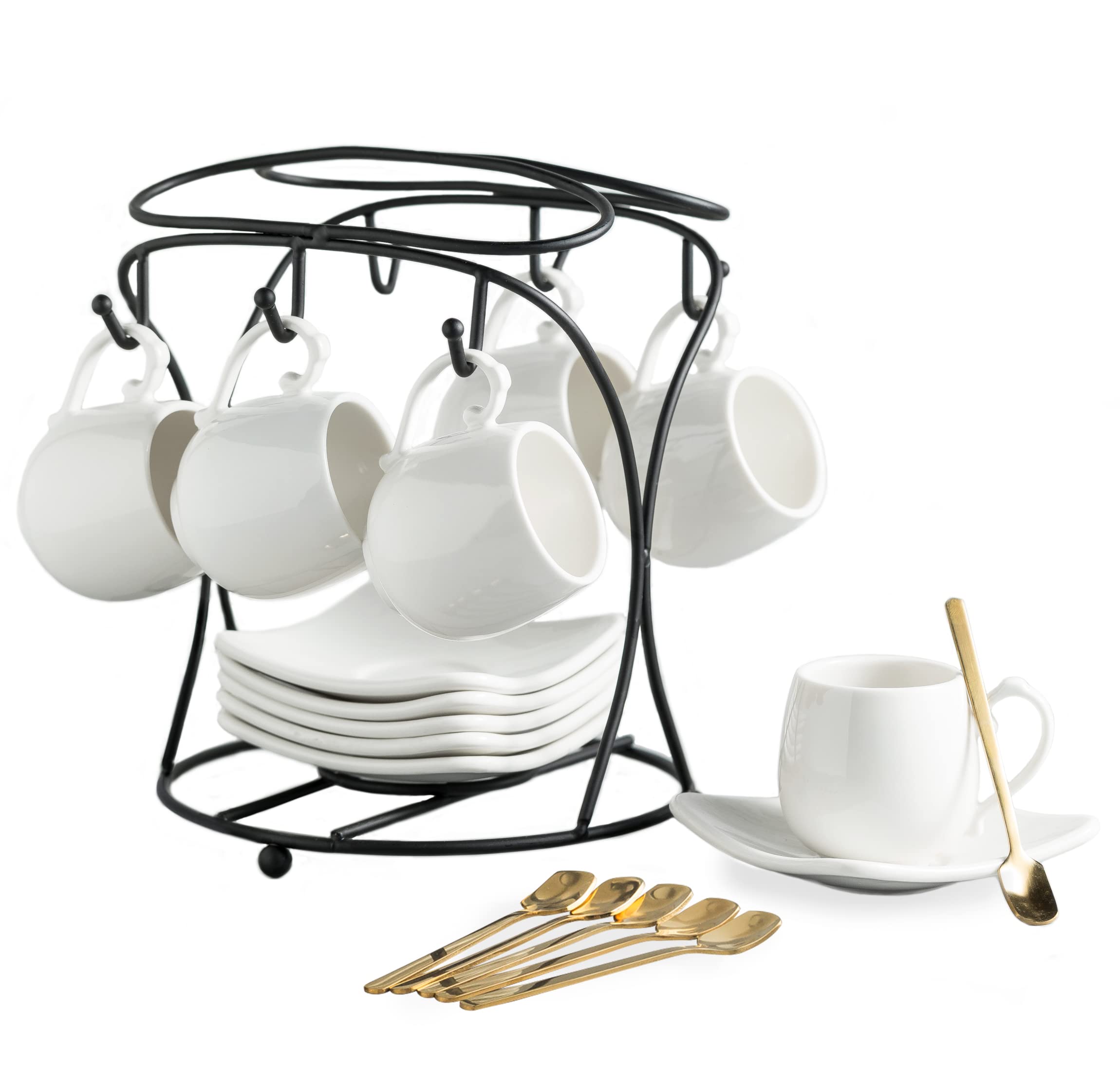 LYEOBOH espresso cups with saucers showcase clean white porcelain for daily coffee rituals.