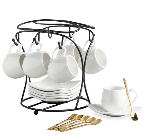 LYEOBOH espresso cups with saucers showcase clean white porcelain for daily coffee rituals.