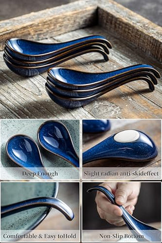 LYEOBOH ceramic spoon with a long handle for reaching into deep pots.