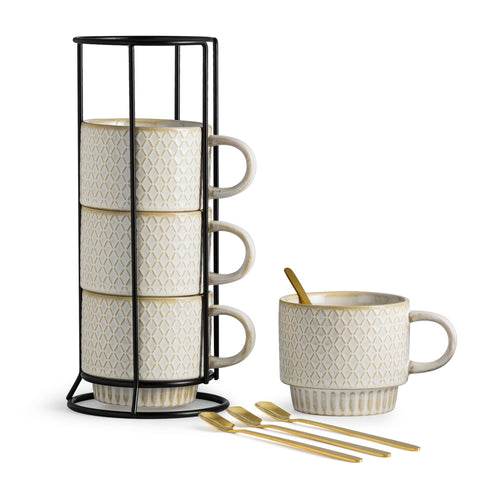 LYEOBOH stackable mugs with stand for space-saving kitchen display