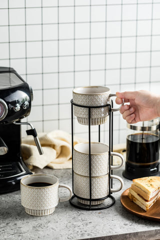 LYEOBOH stackable mugs on display enhance kitchen decor