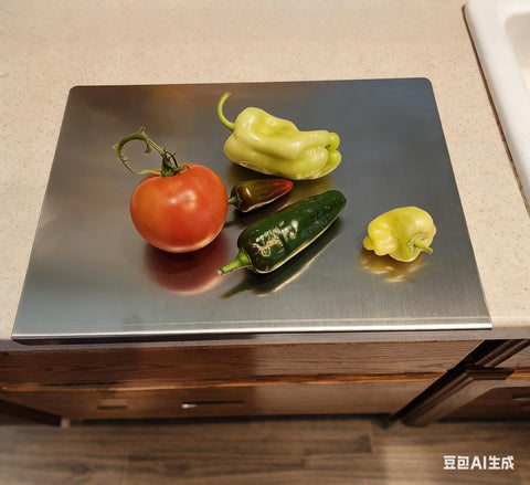 LYHLYA stainless steel cutting board ideal for charcuterie and everyday meal prep.