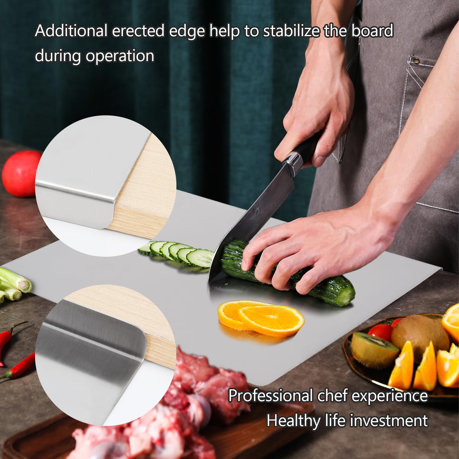 LYHLYA stainless steel cutting board thin design for lightweight storage.