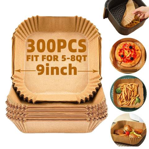 LYHOLKEER air fryer liner 9in showing effortless cleanup after cooking
