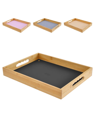LYNG bamboo tray with removable silicone mat for secure non-slip meals