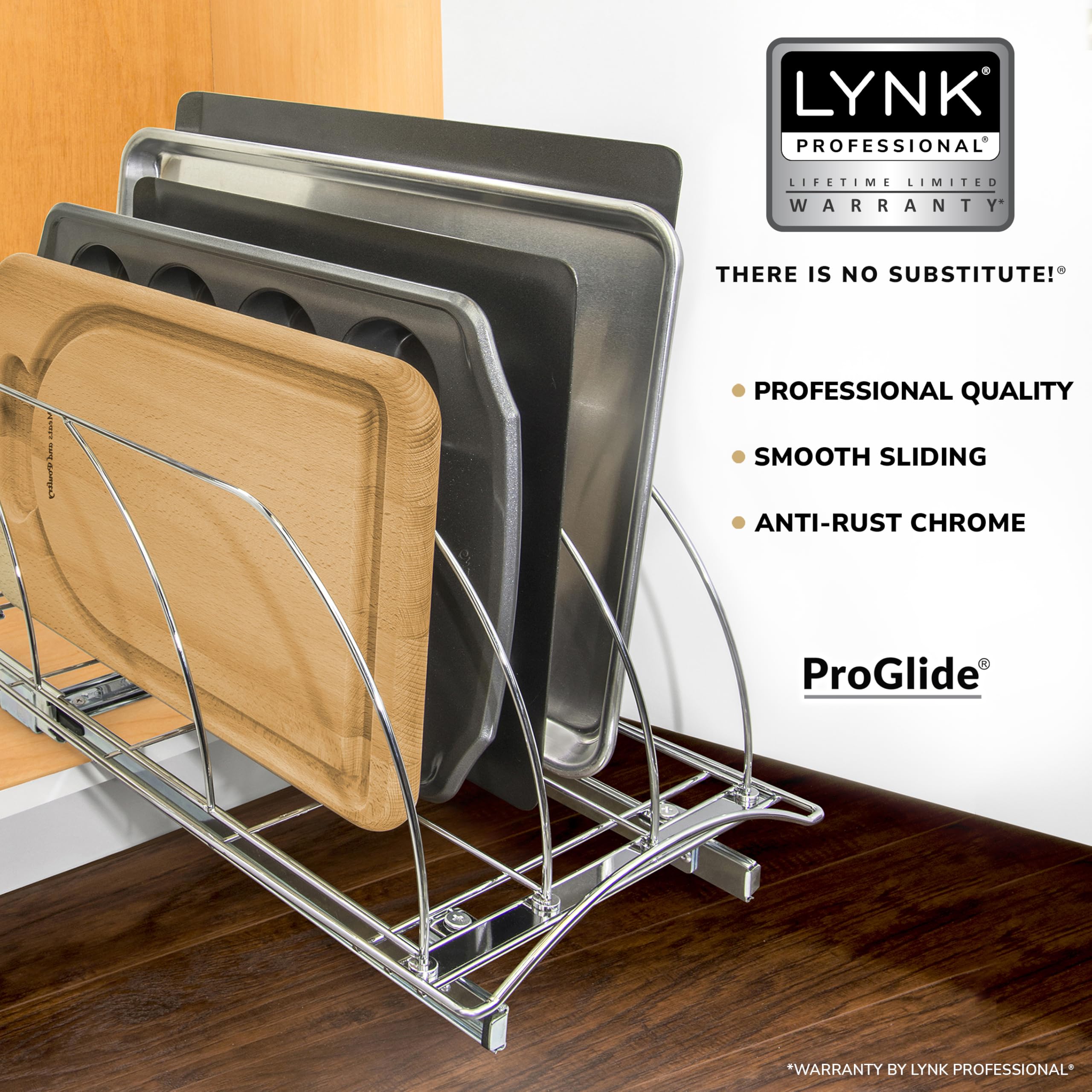 LYNK PROFESSIONAL chrome-finish rack highlights durable, rust-resistant construction for busy kitchens.
