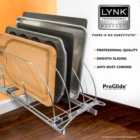 LYNK PROFESSIONAL chrome-finish rack highlights durable, rust-resistant construction for busy kitchens.