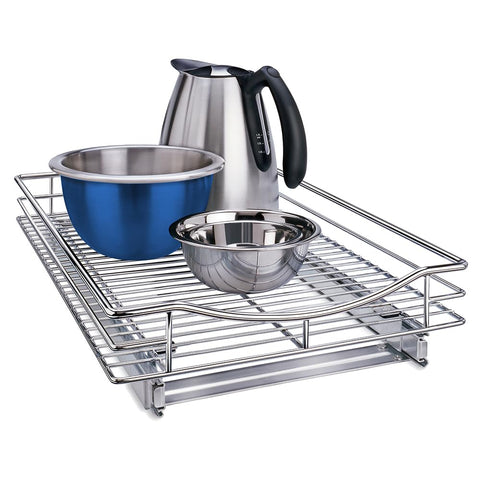 LYNK PROFESSIONAL pull-out cabinet organizer with chrome finish for easy access and organized storage.