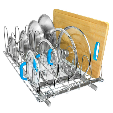 LYNK PROFESSIONAL pull-out lid organizer in chrome holds up to 30 lids for easy access