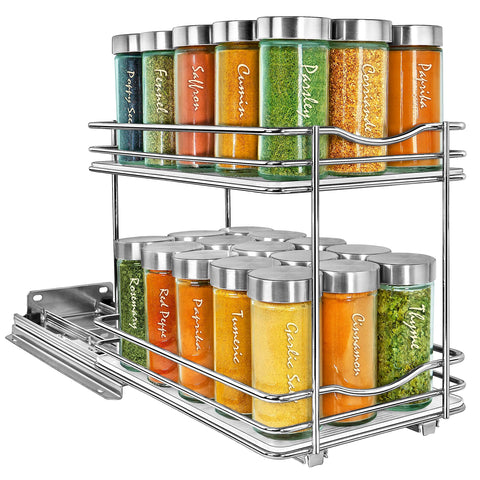 LYNK PROFESSIONAL pull-out spice rack in cabinet for easy access and organization.