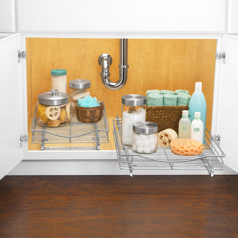 Sliding pantry shelves expanding cabinet storage space