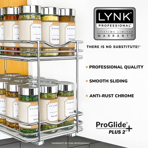 LYNK PROFESSIONAL two-tier spice drawer offering quick bottle visibility.