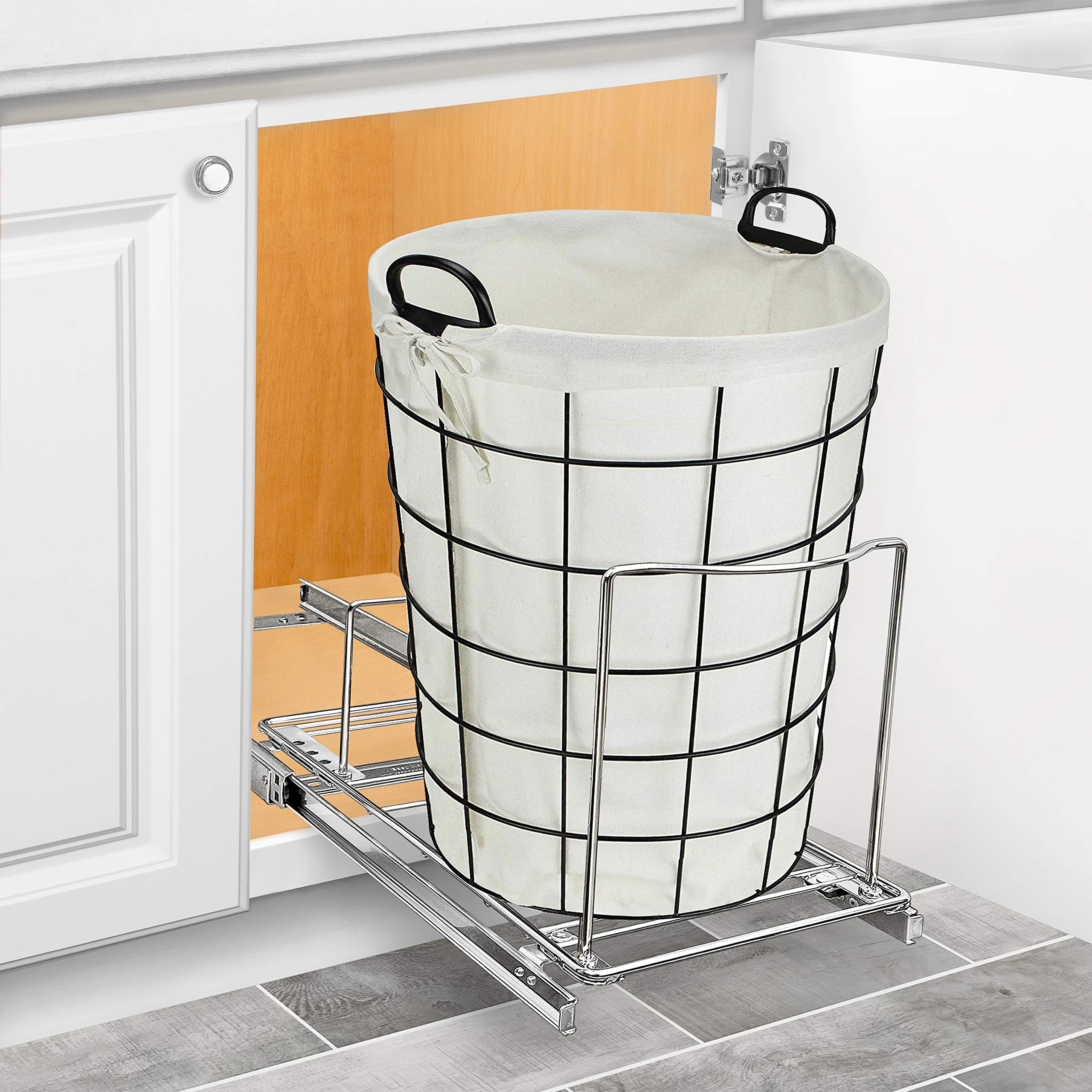 Under-sink cabinet organization with sleek, durable wire frame.