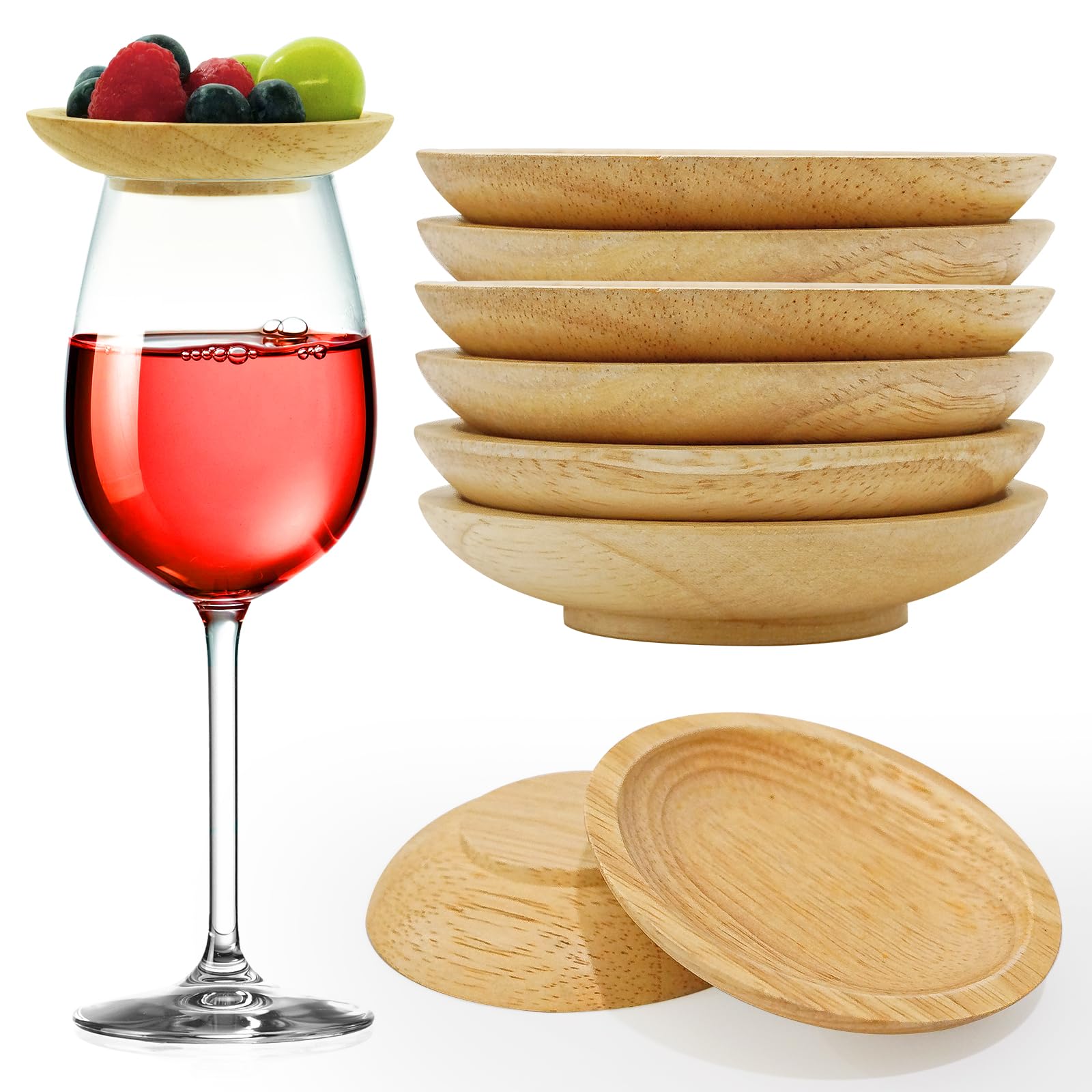 Lyonbi wine glass topper wood close-up highlighting durable bamboo finish.