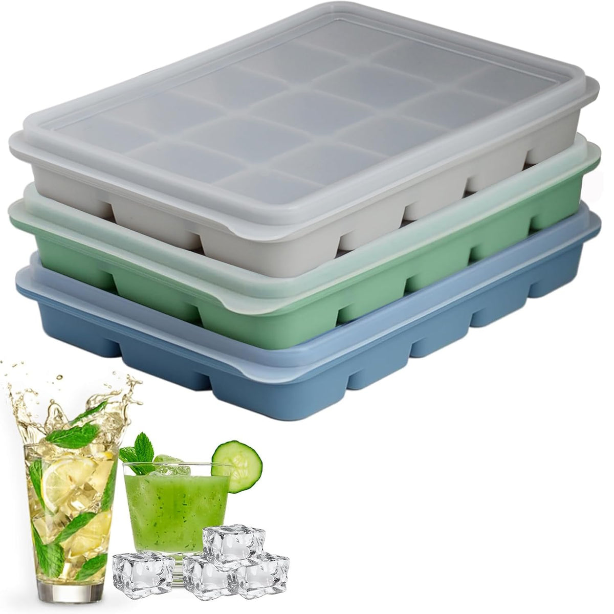 LYQOQYL ice cube tray with green lid for easy release and odor control