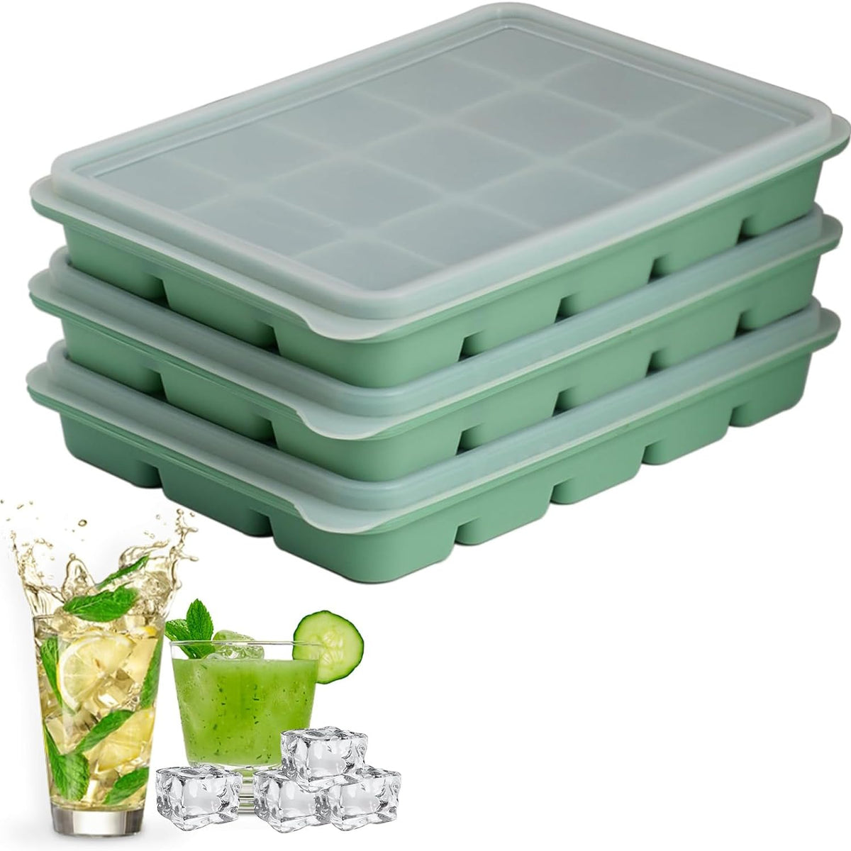 LYQOQYL ice cube trays 3-pack with lids for easy storage and fast release