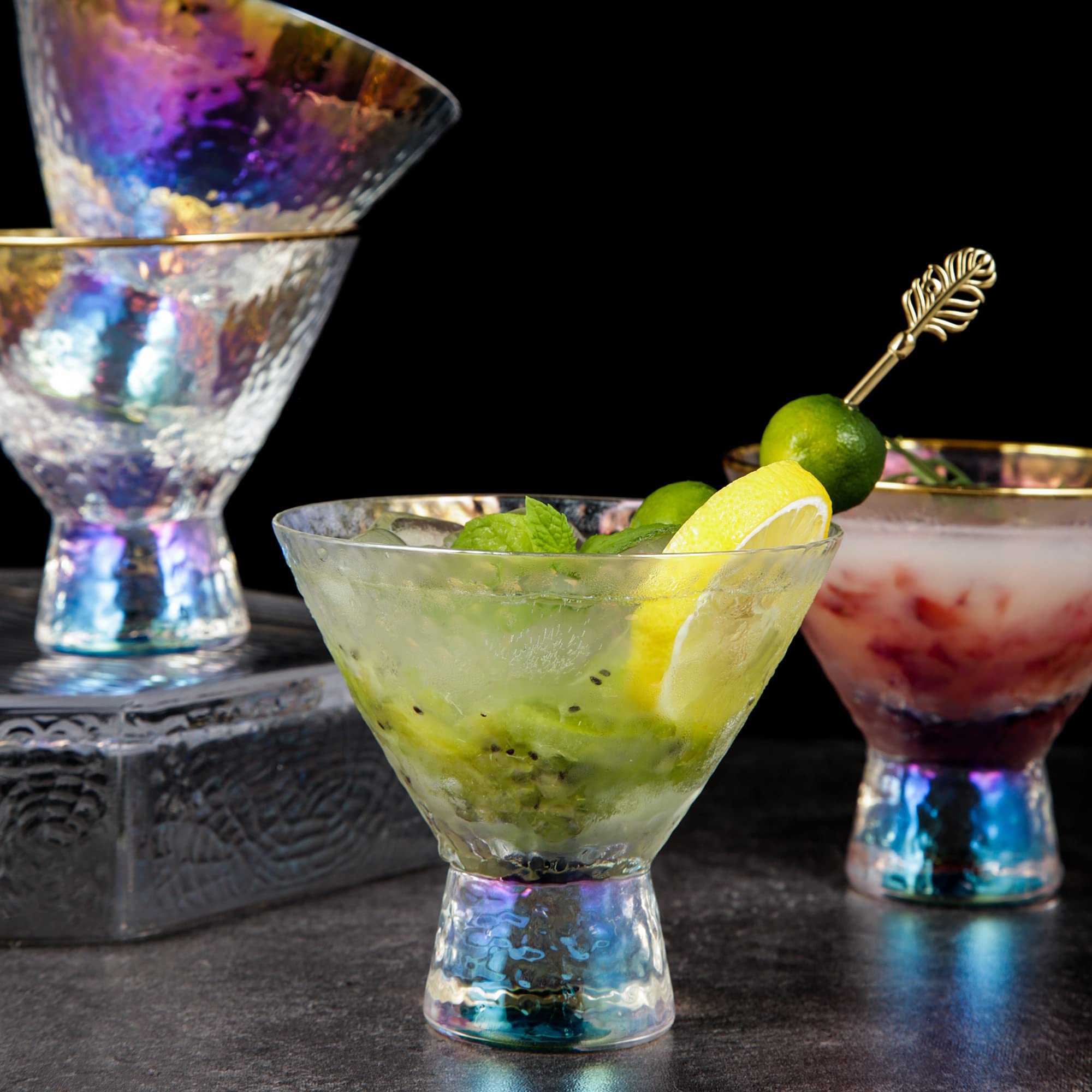 Lysenn iridescent stemless martini glasses versatile serving idea for cocktails and desserts
