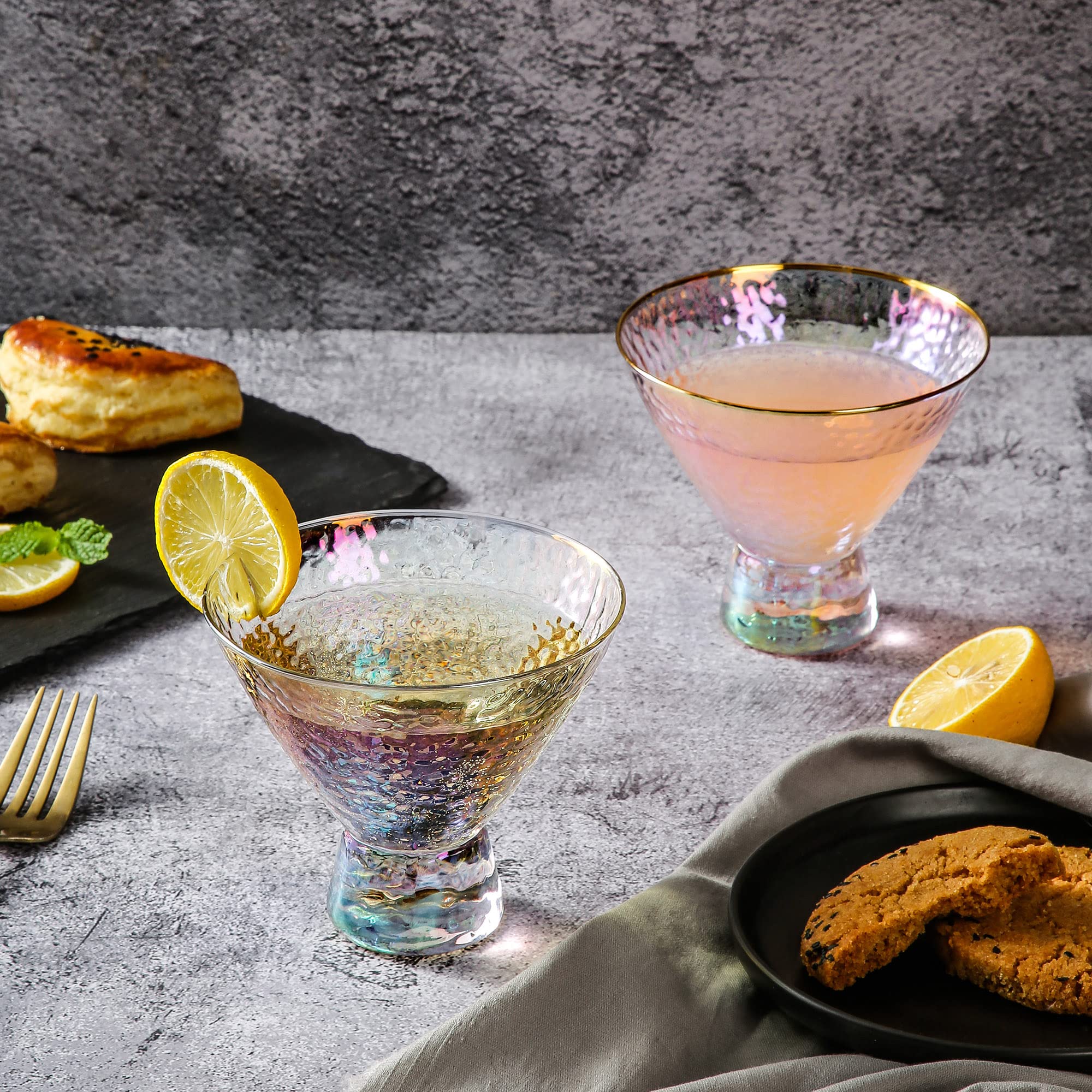 Lysenn set of 2 martini glasses on table ready for stylish serving