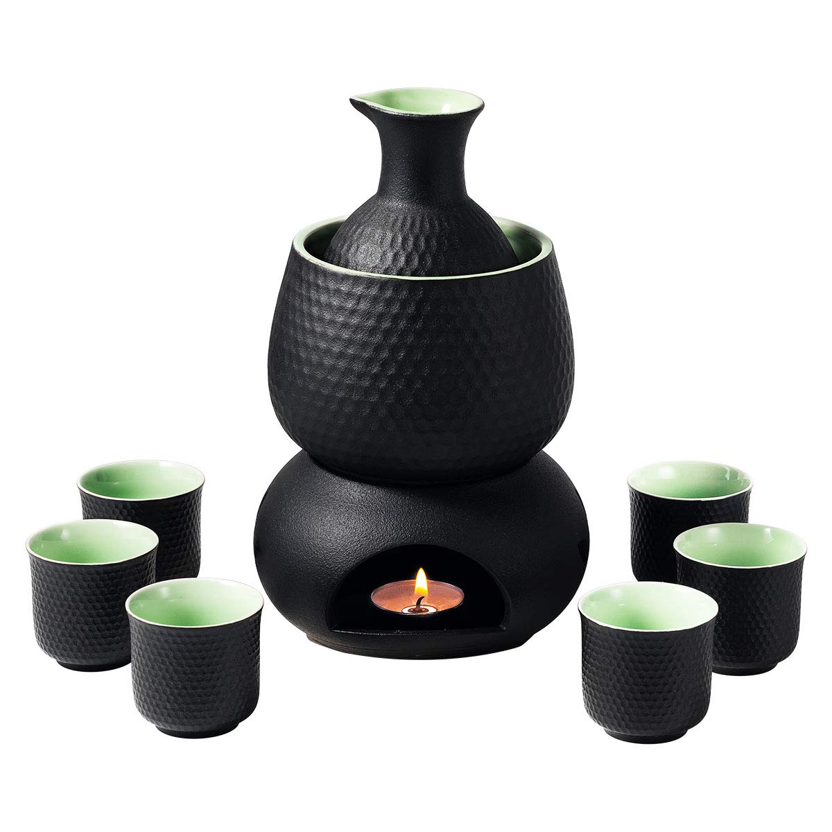 Lyty sake service setup supports warm or chilled serving options.