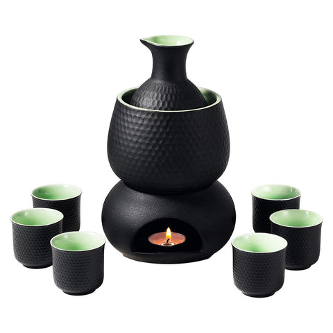 Lyty sake service setup supports warm or chilled serving options.