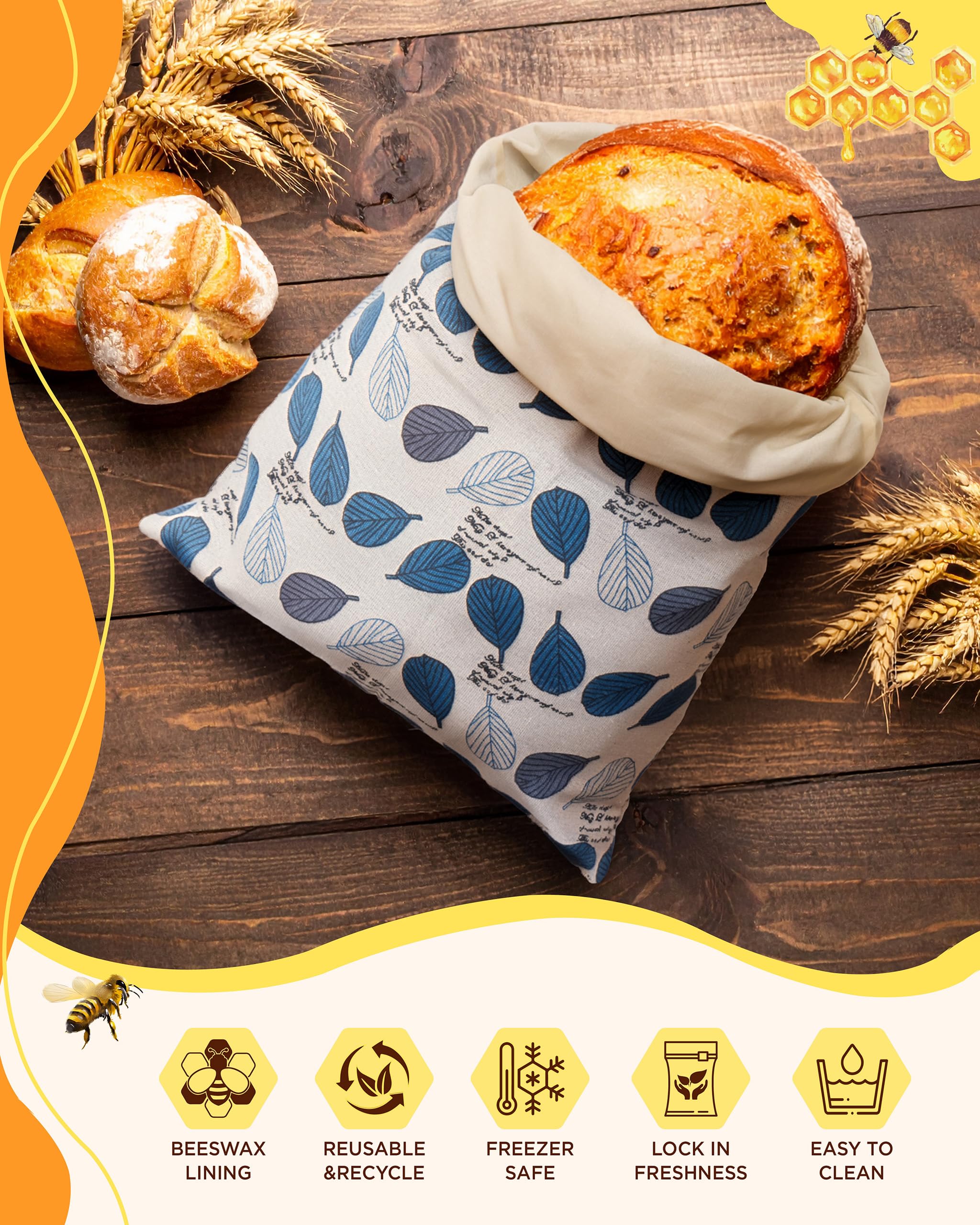 Lyvhoris beeswax bread bags storing baguettes and croissants in the kitchen