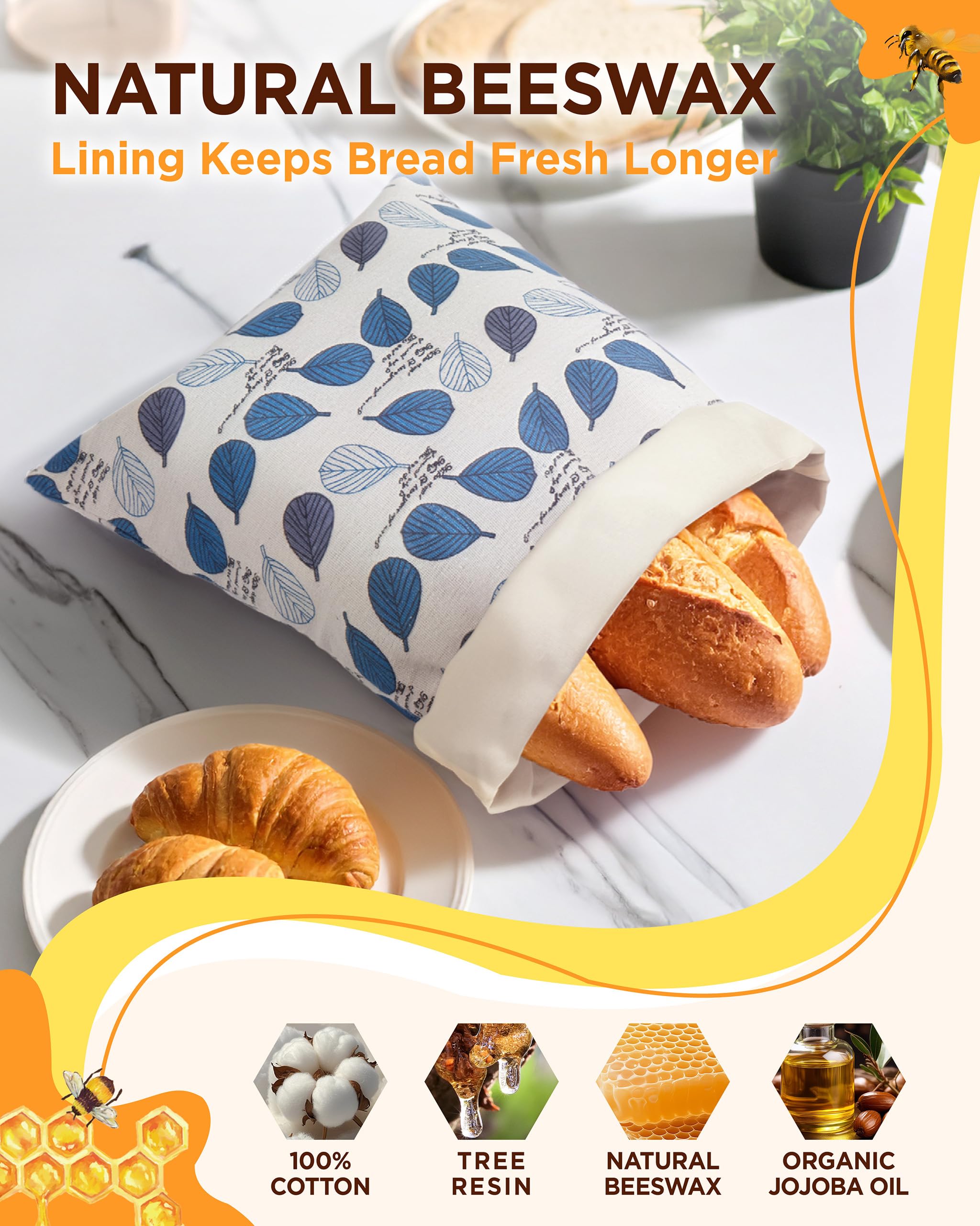 Lyvhoris beeswax bread bags with roll buckle for airtight storage