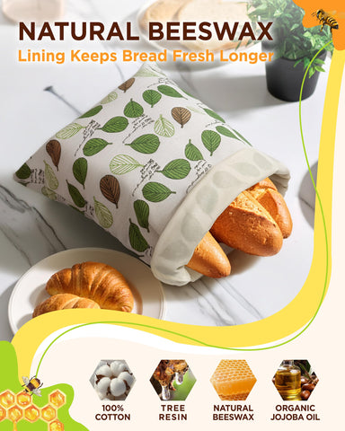 Lyvhoris beeswax bread bag with roll-up buckle seals air while bread breathes.