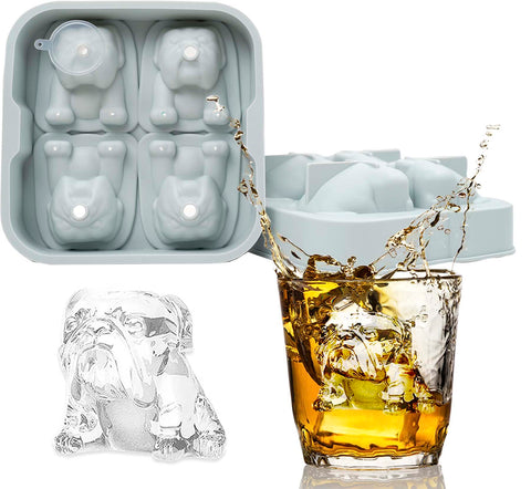 LYWUU Bulldog ice cube mold with funnel for spill-free filling and bold cocktails.