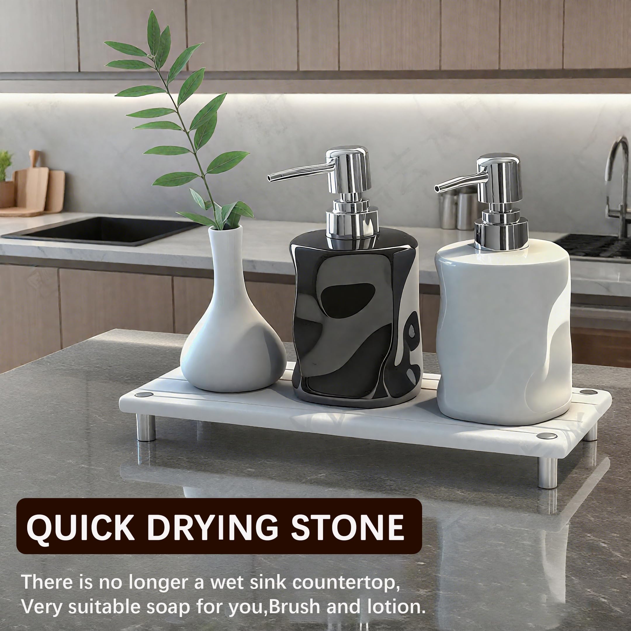 Lyxel bathroom counter tray offers a modern, drying-friendly surface.