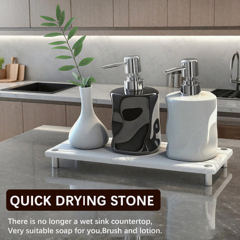 Lyxel bathroom counter tray offers a modern, drying-friendly surface.