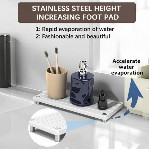 Lyxel diatomite faucet mat protects surfaces and dries quickly.