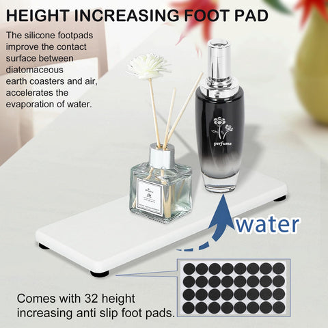 Lyxel diatomite stone tray supports soap bottles, reducing countertop mess.