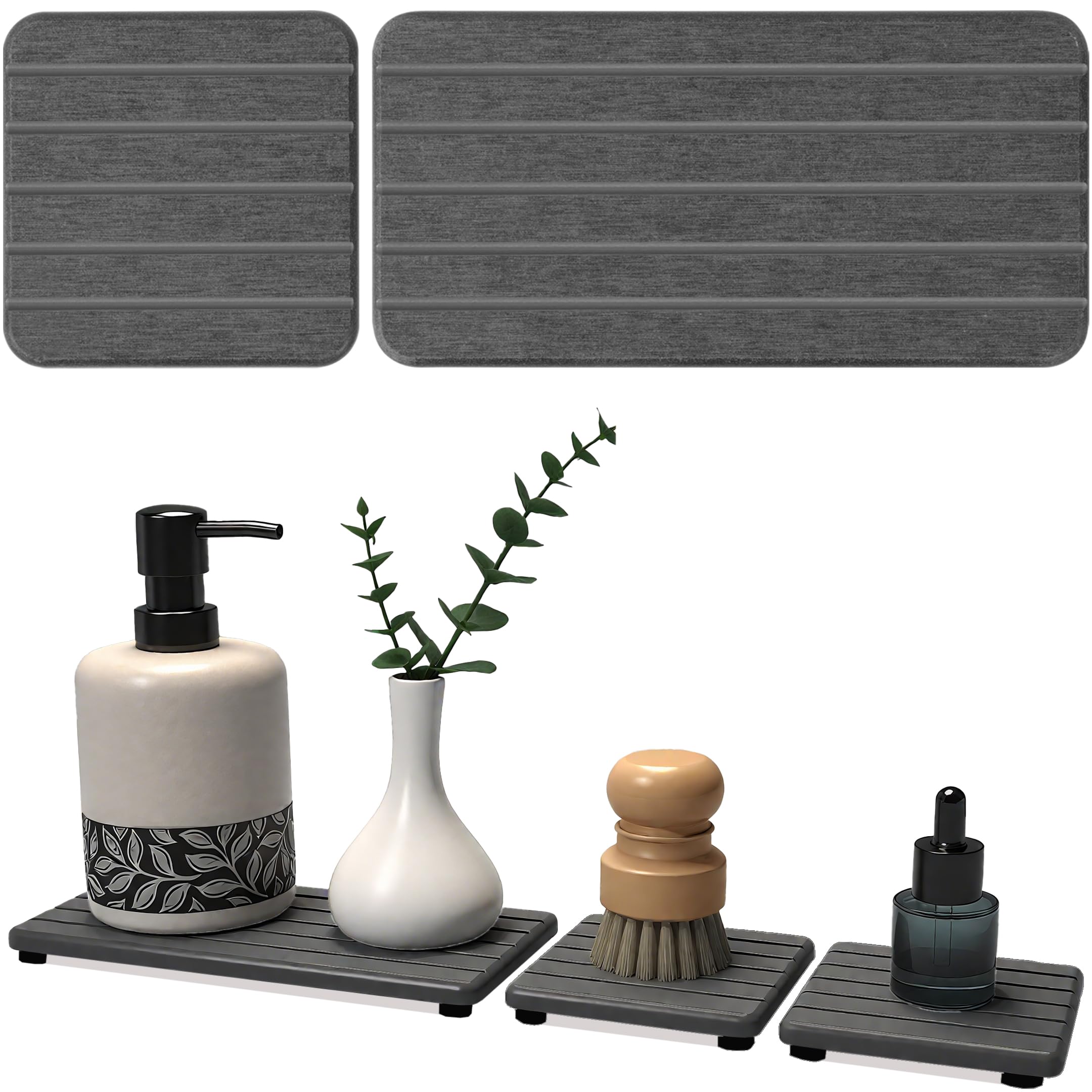 Lyxel stone drying tray closeup shows rapid absorption keeping countertops dry.