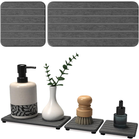 Lyxel stone drying tray closeup shows rapid absorption keeping countertops dry.