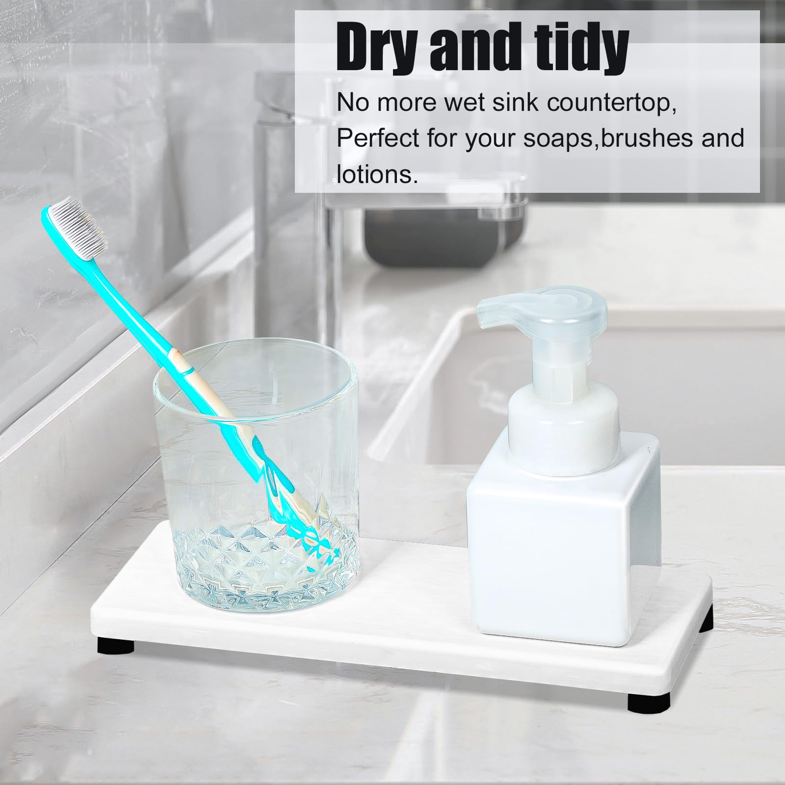 Lyxel three-piece stone tray set adapts to different sink sizes.