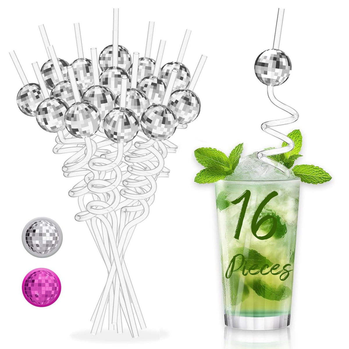 LZC LADYS GIFT disco ball straw in silver adds festive sparkle to drinks