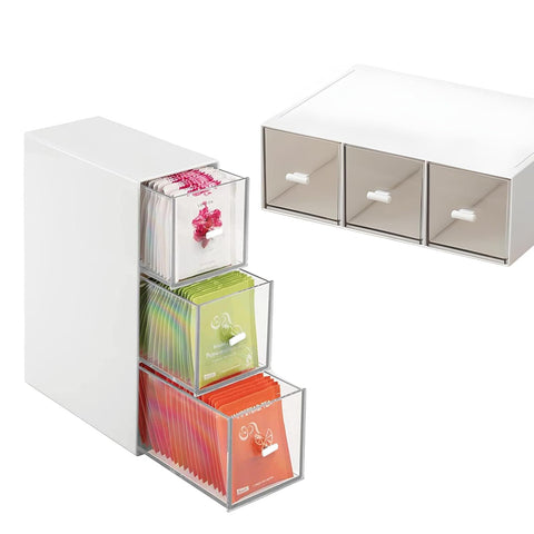 LZDGCC plastic tea bag organizer with three drawers keeps tea ready and visible