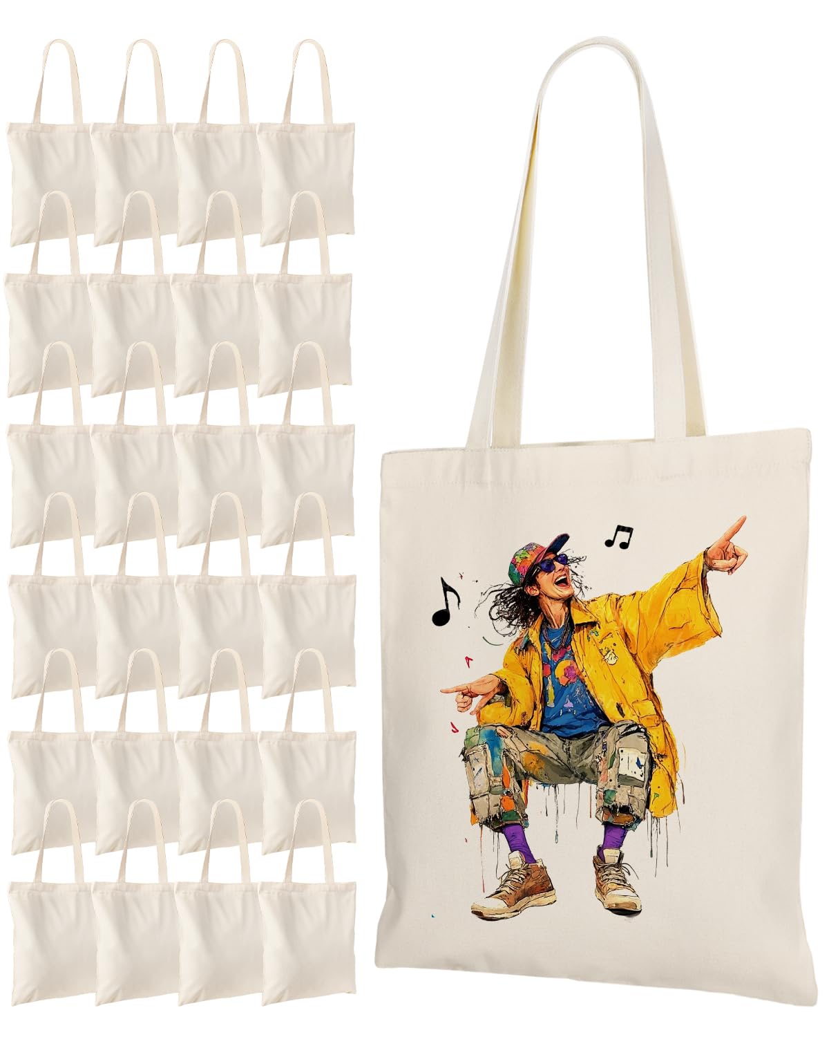 Lzerking 24-pack canvas tote bag, 14x15 inches, ready for sublimation and customization.