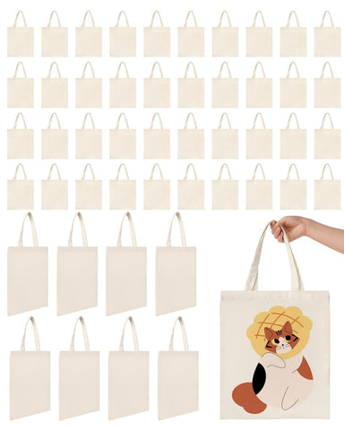 Lzerking 50-pack canvas tote bags showcase durable fabric for daily shopping.