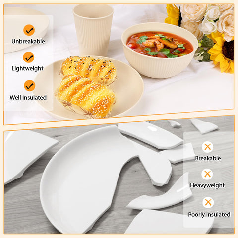 Lzerking wheat-straw dinnerware set 8 bowls, shatter-resistant and kid-friendly.