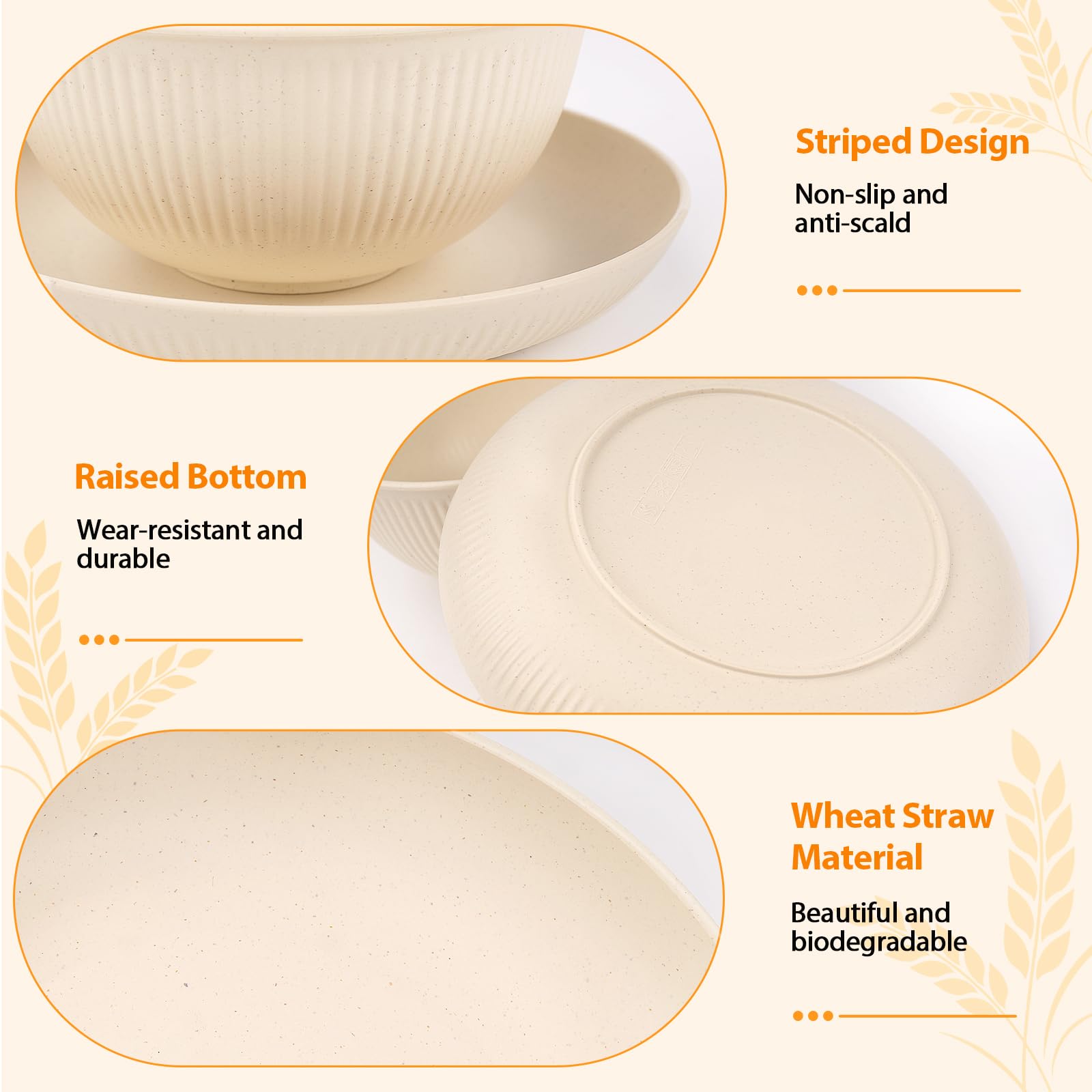 Lzerking wheat-straw dinnerware set 8 cups, safe and BPA-free.