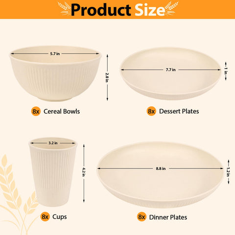 Lzerking wheat-straw dinnerware set 8 dessert plates, easy to stack and store.