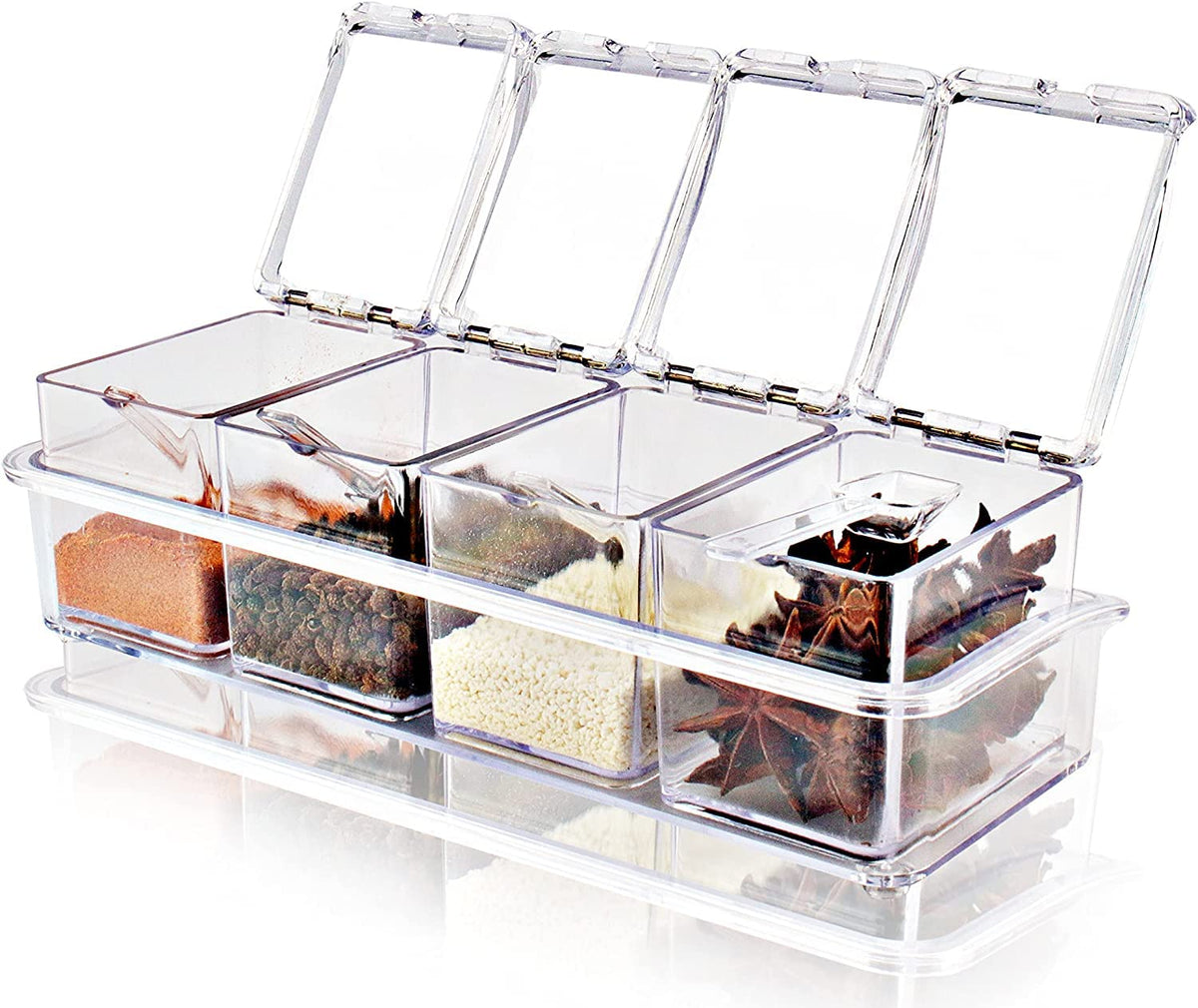 LZYLL Clear Seasoning Box with lid and spoon for organized spice storage and easy access.
