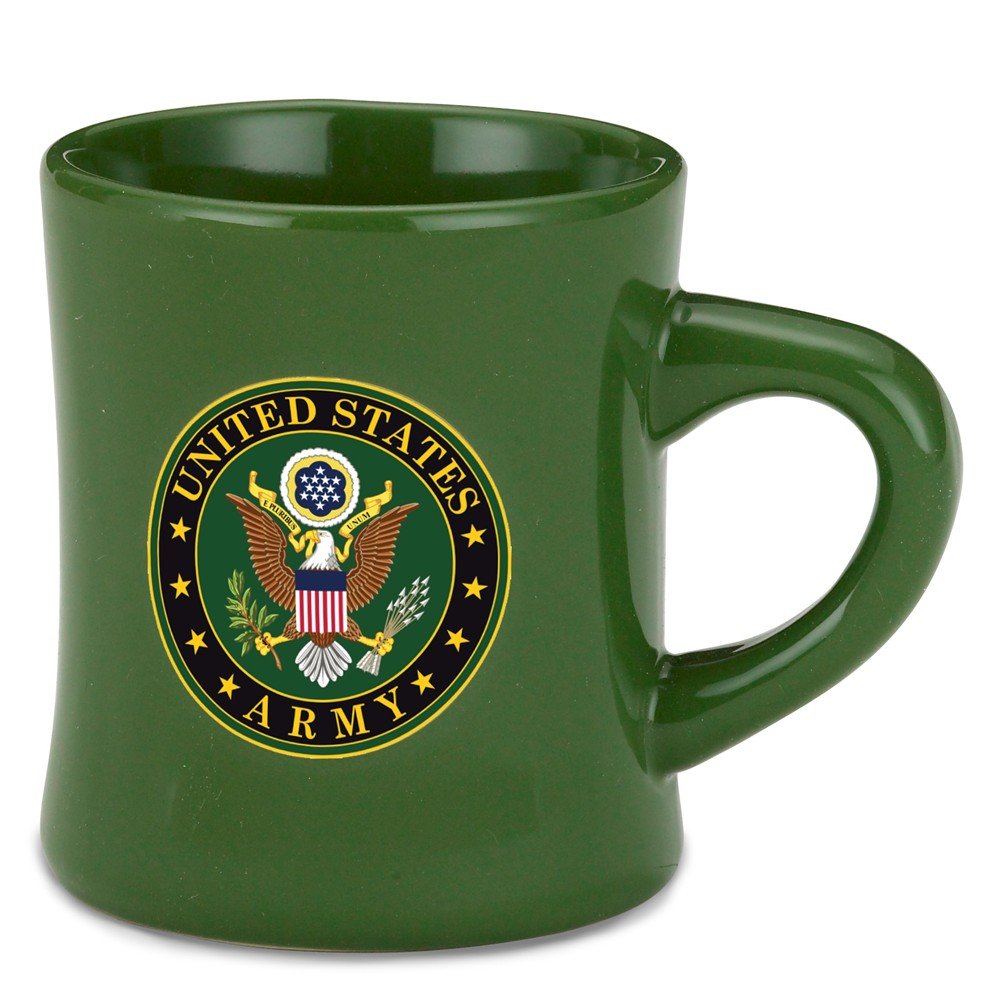 M. Cornell Army Diner Mug with green glaze, durable stoneware for daily coffee.