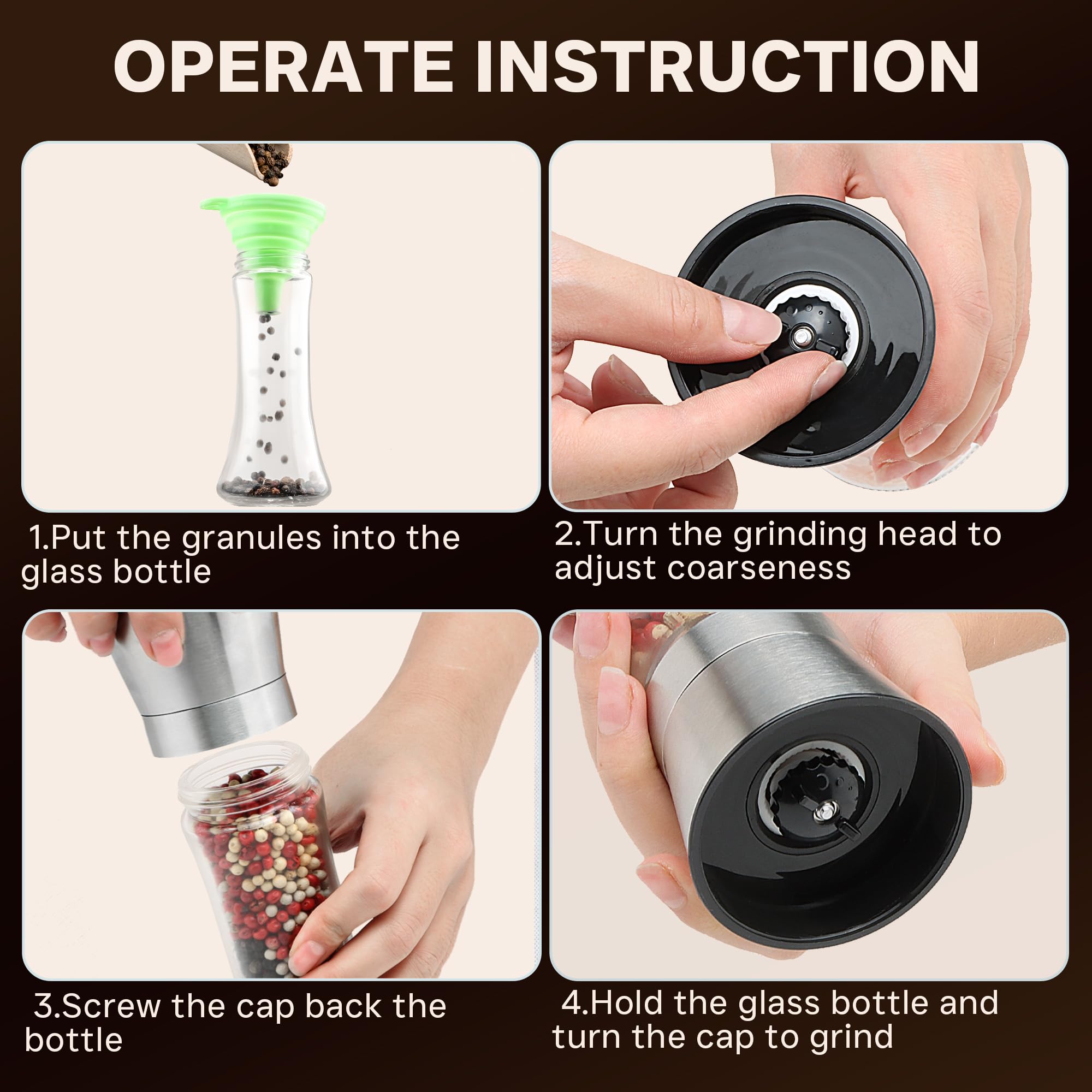 Ergonomic grip on the M JINGMEI grinders ensures comfortable one-handed grinding.