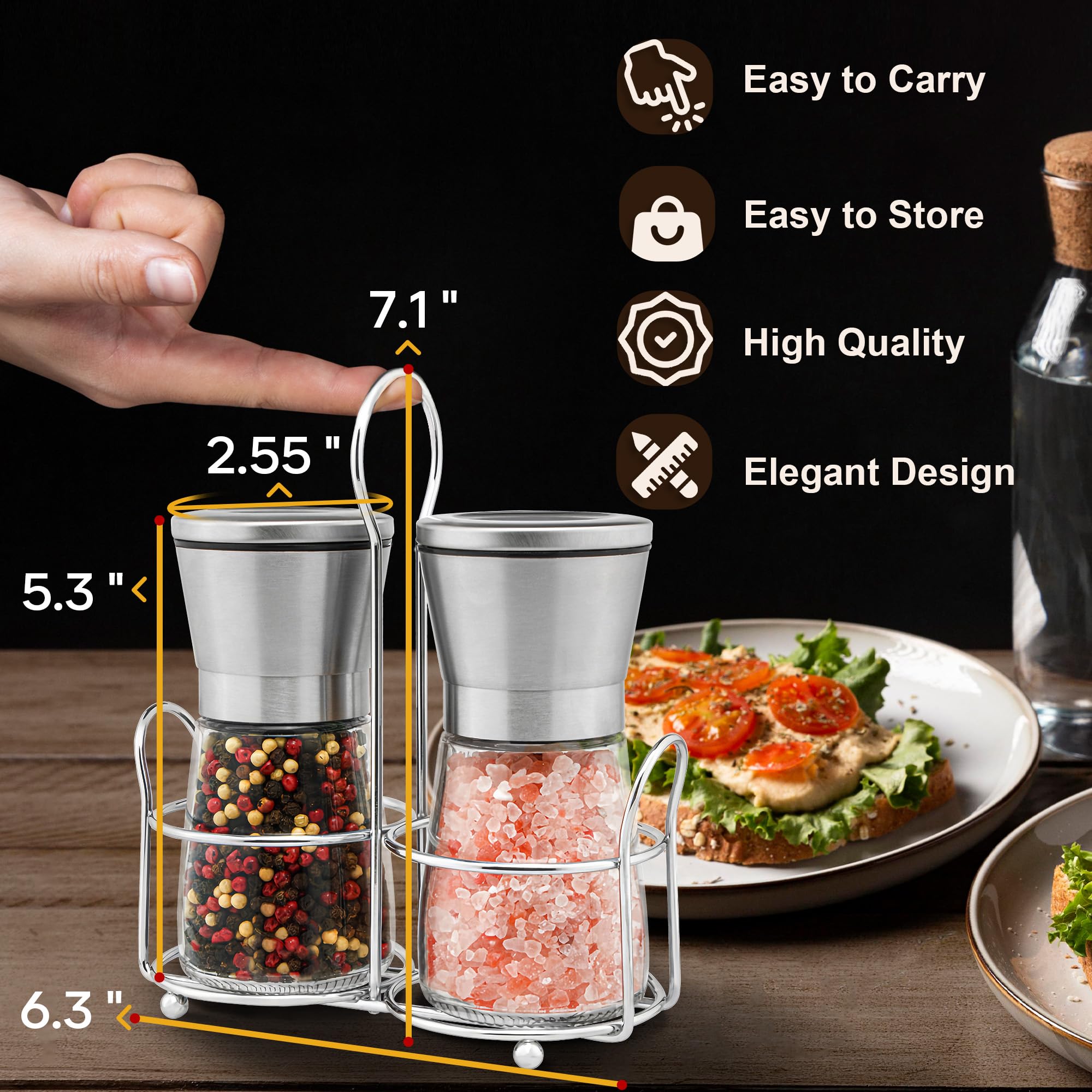 M JINGMEI ergonomic grip offers comfortable grinding during meals.