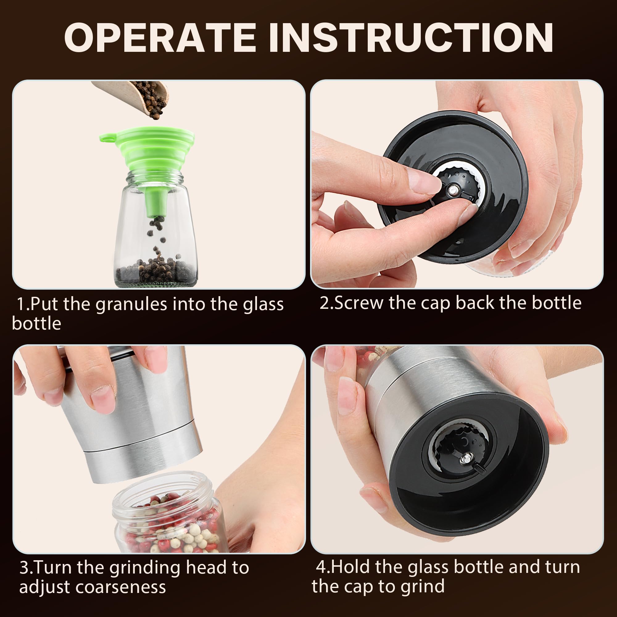 M JINGMEI pepper grinder ergonomic grip for comfortable grinding.