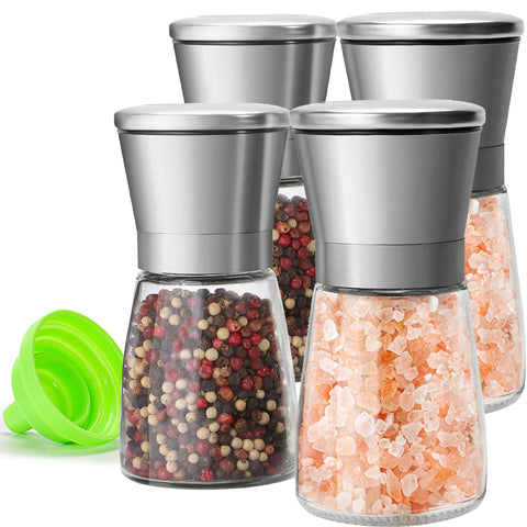 M JINGMEI premium grinders with glass bodies for easy visibility of spices.