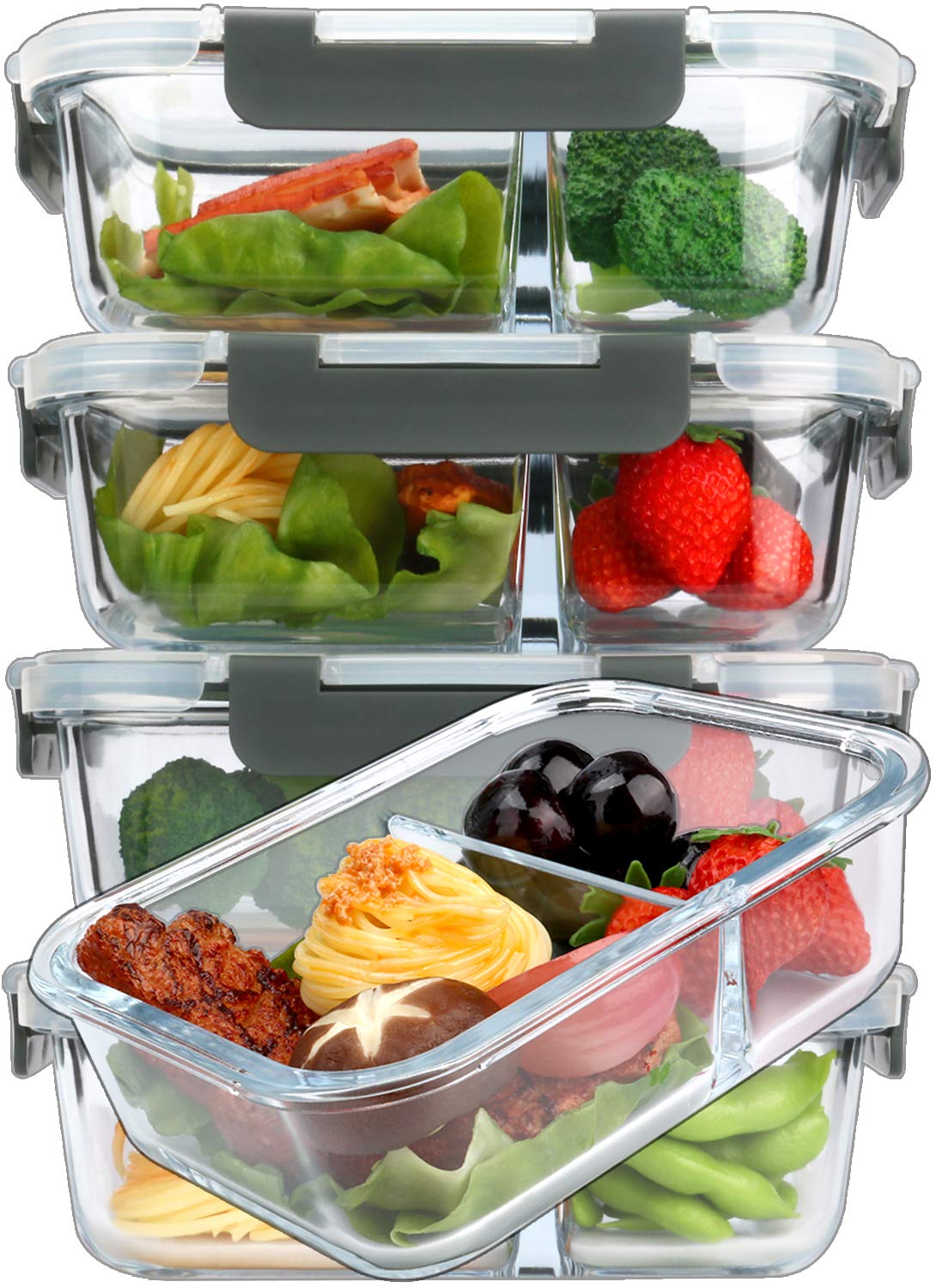 M MCIRCO glass meal prep containers with 2 compartments for organized portions.