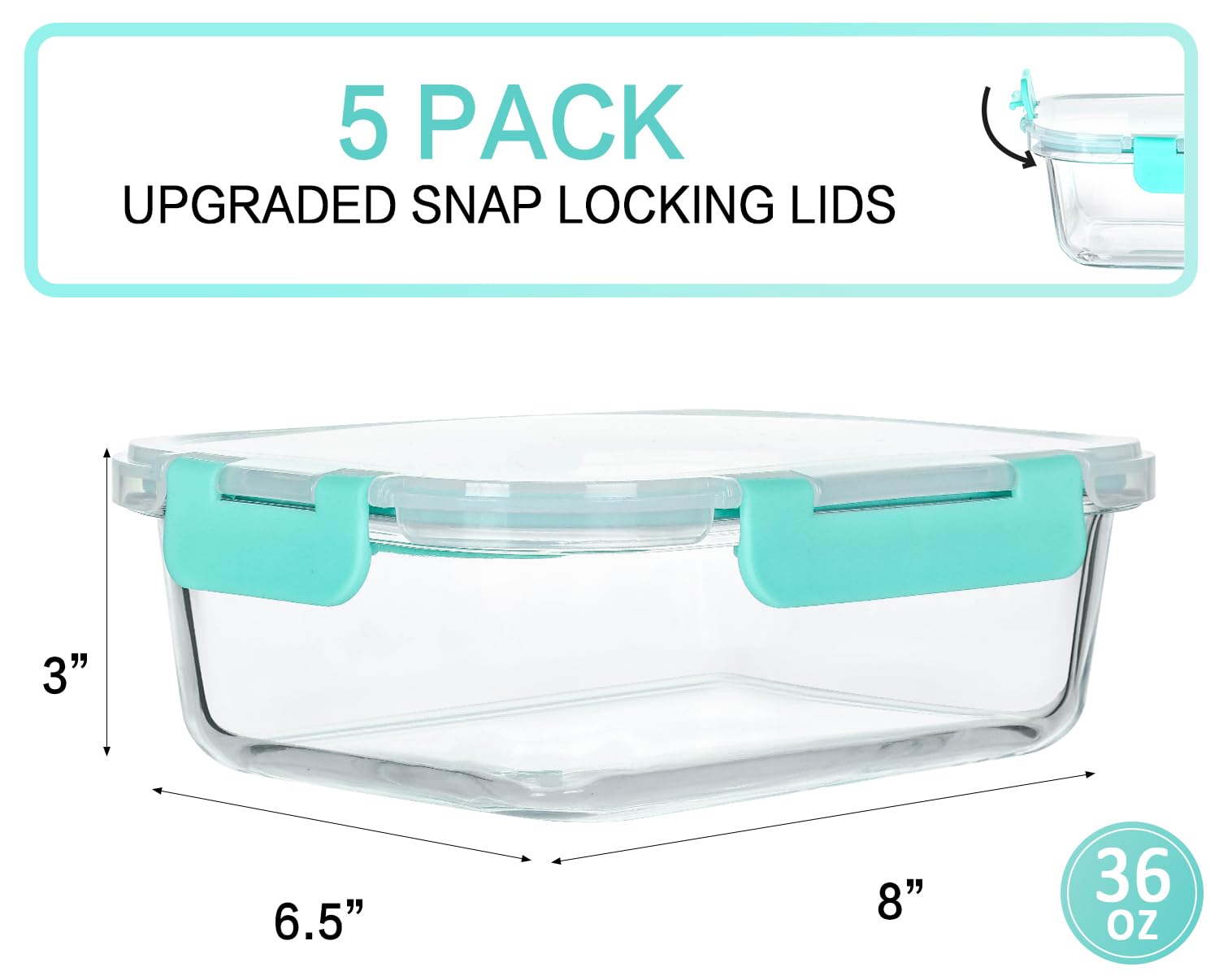 M MCIRCO glass meal prep lid snap-lock close airtight seal to prevent leaks.